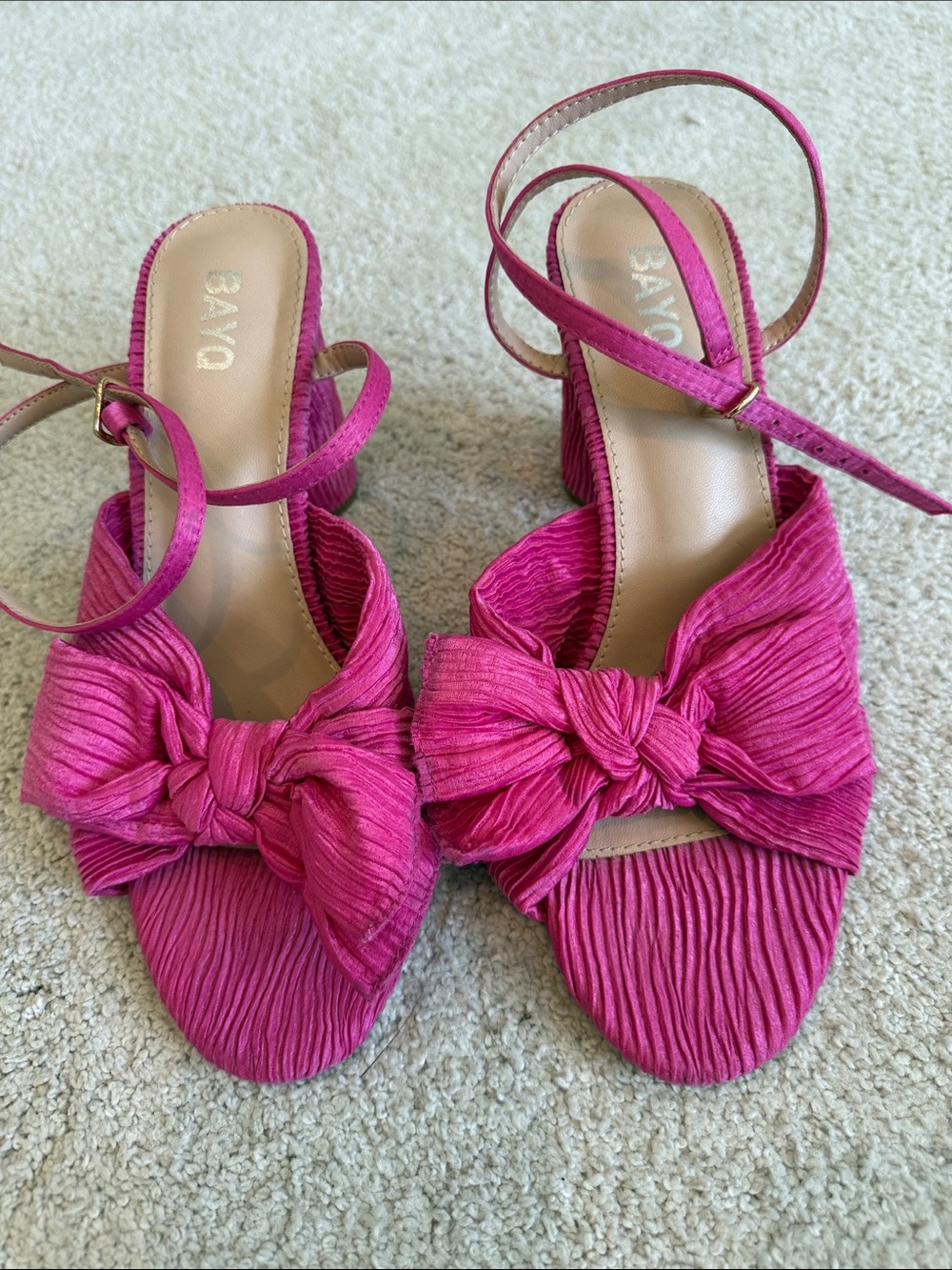 Sam Edelman Fuchsia Knotted Bow Block Heel Sandals